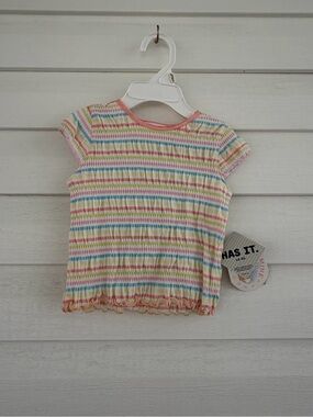All Mine Vintage Baby Top 6–9M NWT Rainbow Stripe Smocked Y2K
